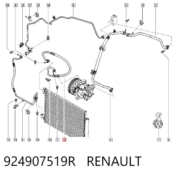 Mangueira de aparelho de ar condicionado, desde o vaporizador traseiro até o compressor 924907519R Renault (RVI)