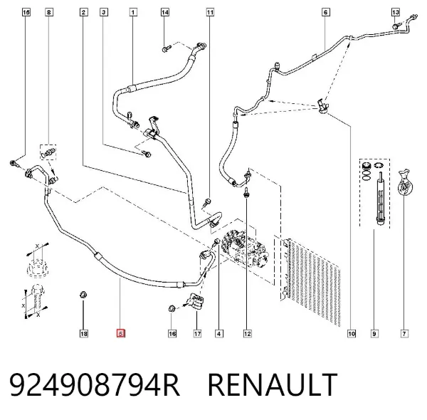 Mangueira de aparelho de ar condicionado, desde o compressor até o radiador 924908794R Renault (RVI)