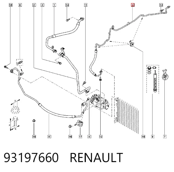 Mangueira de aparelho de ar condicionado, desde o radiador até o vaporizador 93197660 Renault (RVI)