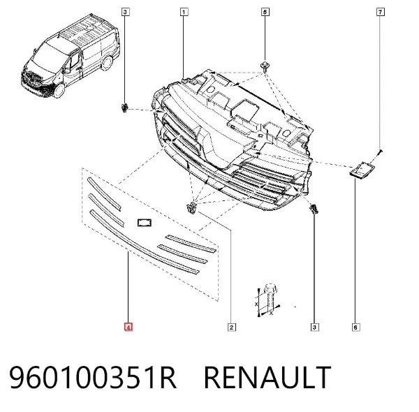Moldura de grelha do radiador 960100351R Renault (RVI)