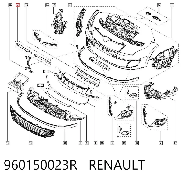Consola de spoiler do pára-choque dianteiro 960150023R Renault (RVI)