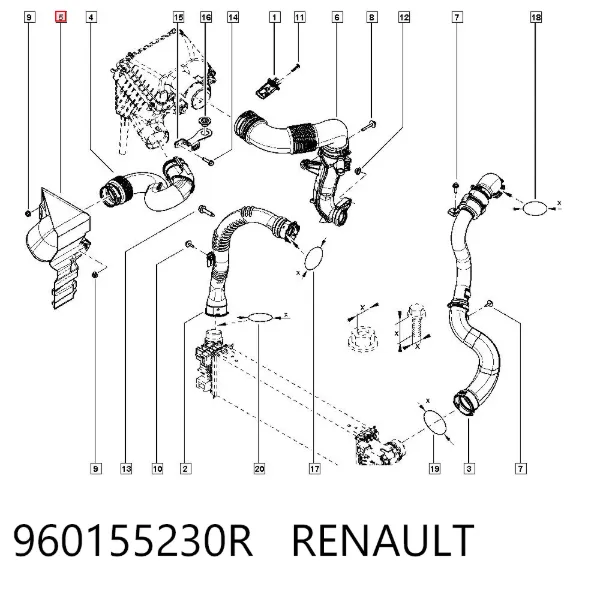 Tomada de ar de filtro de ar 960155230R Renault (RVI)