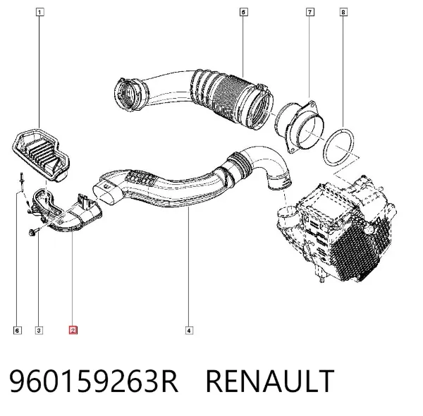 Cano derivado de ar, saída de filtro de ar 960159263R Renault (RVI)