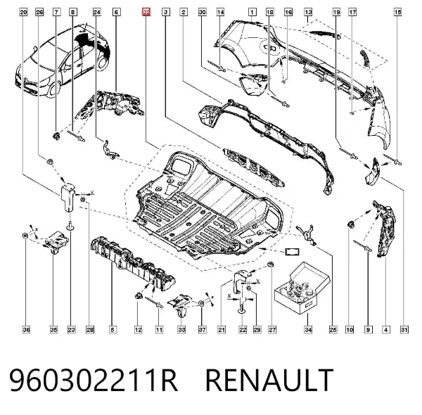 Placa sobreposta do pára-choque traseiro 960302211R Renault (RVI)