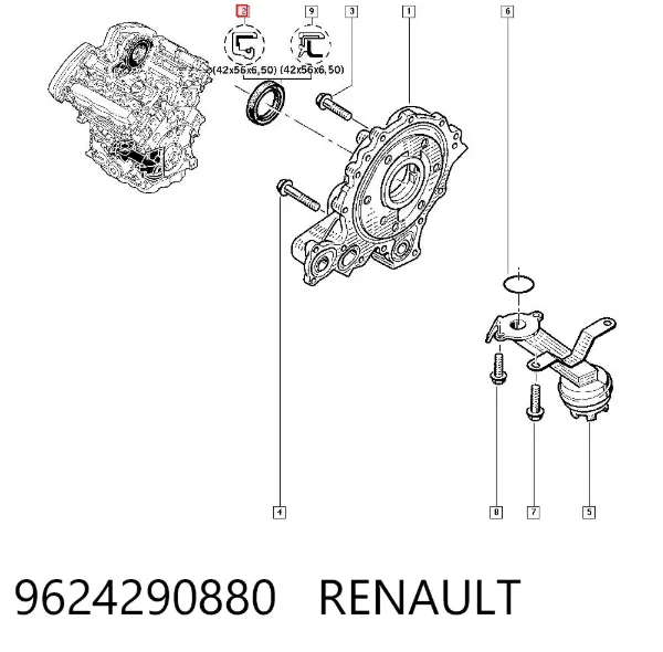 Vedação dianteira de cambota de motor 9624290880 Renault (RVI)