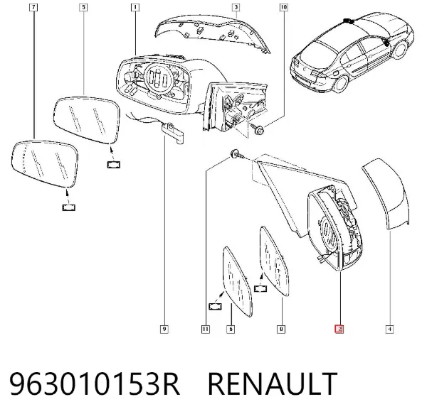 Espelho de retrovisão direito 963010153R Renault (RVI)