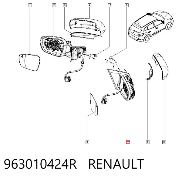 Espelho de retrovisão direito 963010424R Renault (RVI)