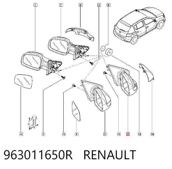 Espelho de retrovisão direito 963011650R Renault (RVI)