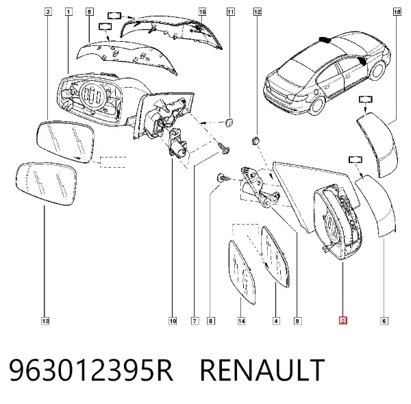 Espelho de retrovisão direito 963012395R Renault (RVI)