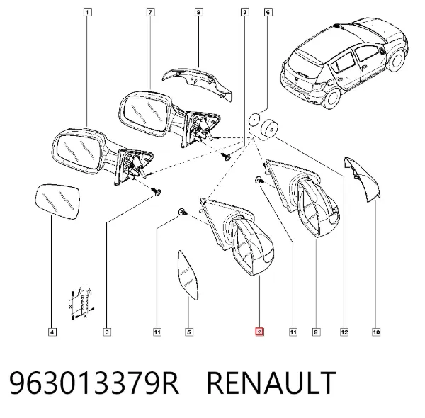 Espelho de retrovisão direito 963013379R Renault (RVI)