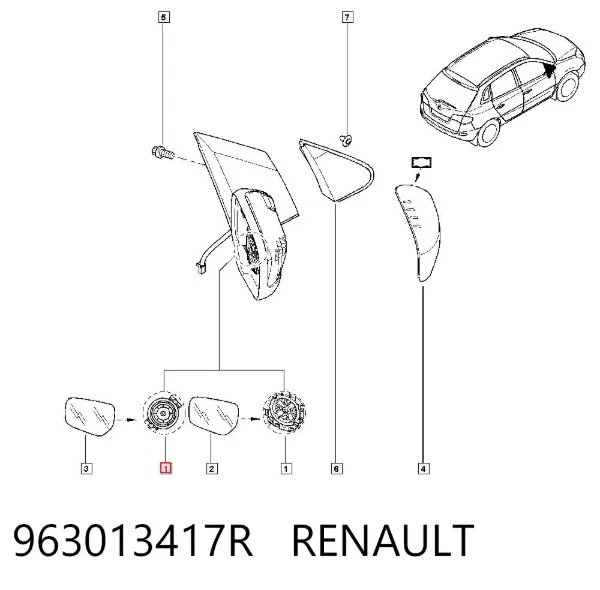 Espelho de retrovisão direito 963013417R Renault (RVI)