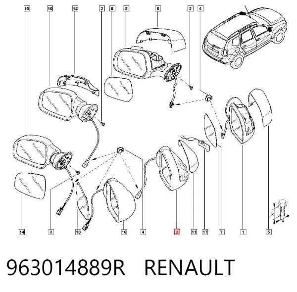 Espelho de retrovisão direito 963014889R Renault (RVI)