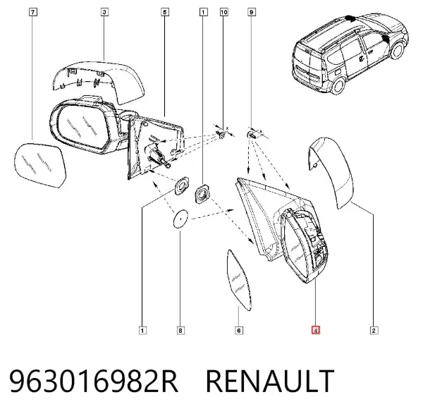 Espelho de retrovisão direito 963016982R Renault (RVI)