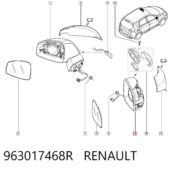 Espelho de retrovisão direito 963017468R Renault (RVI)