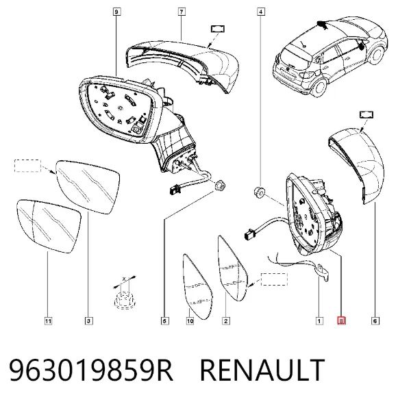 Espelho de retrovisão direito 963019859R Renault (RVI)