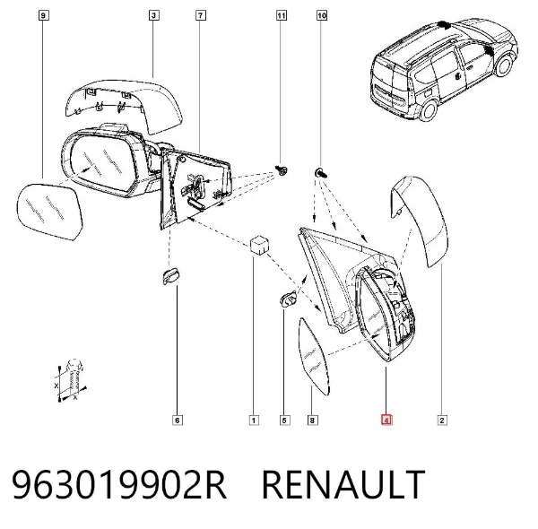 Espelho de retrovisão direito 963019902R Renault (RVI)