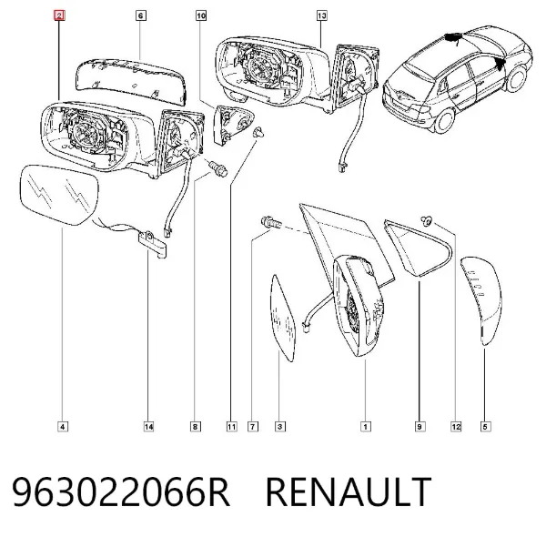 Espelho de retrovisão esquerdo 963022066R Renault (RVI)