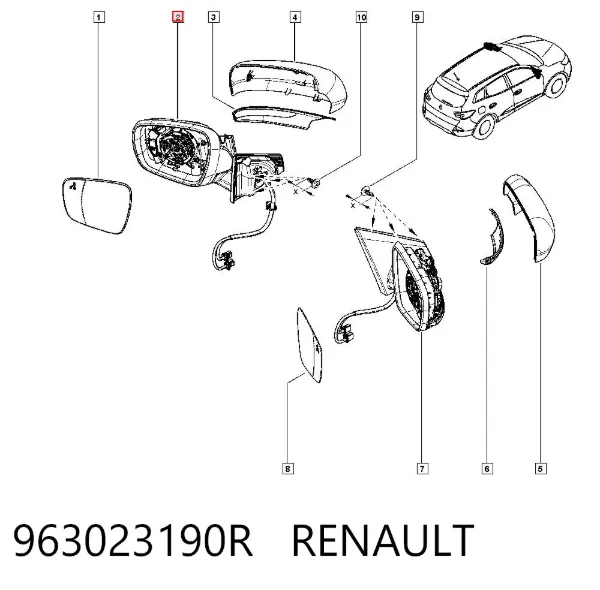 Espelho de retrovisão esquerdo 963023190R Renault (RVI)