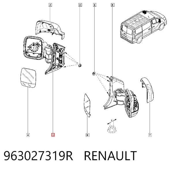 Espelho de retrovisão esquerdo 963027319R Renault (RVI)
