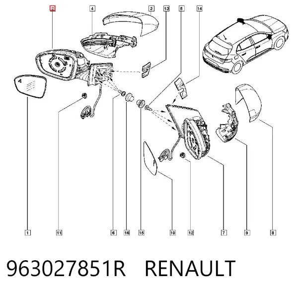 Espelho de retrovisão esquerdo 963027851R Renault (RVI)