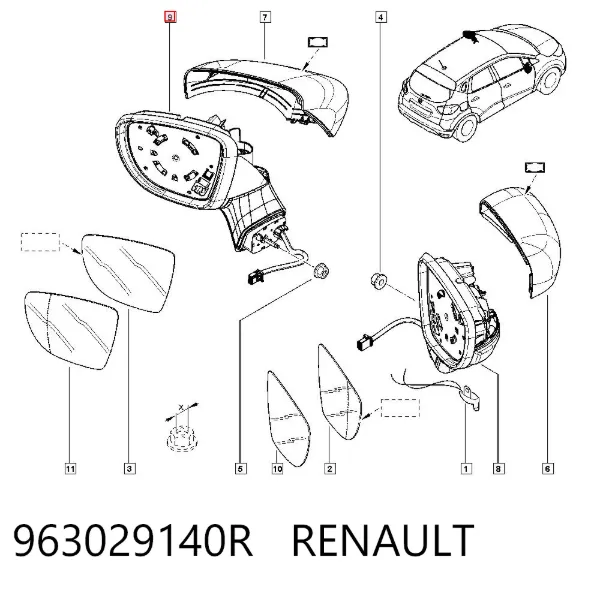 Espelho de retrovisão esquerdo 963029140R Renault (RVI)
