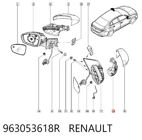 Pisca-pisca de espelho direito 963053618R Renault (RVI)