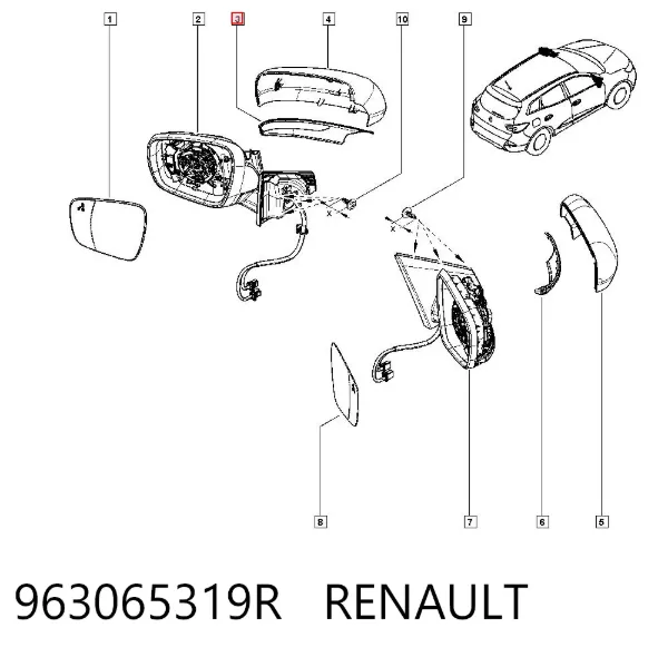 Pisca-pisca de espelho direito 963065319R Renault (RVI)