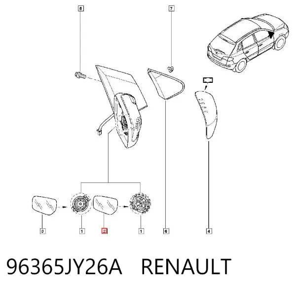 Elemento espelhado do espelho de retrovisão esquerdo 96365JY26A Renault (RVI)