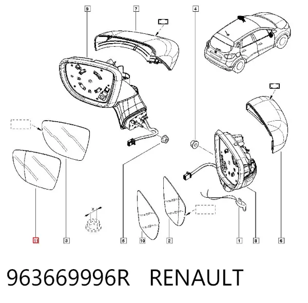 Elemento espelhado do espelho de retrovisão esquerdo 963669996R Renault (RVI)