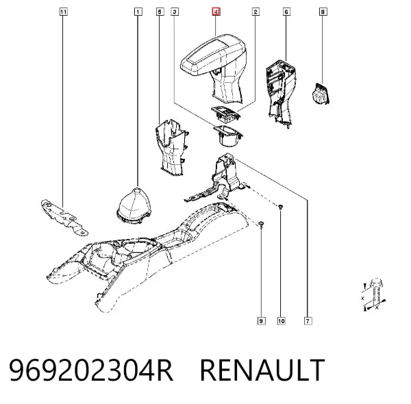 Braço de consola central 969202304R Renault (RVI)