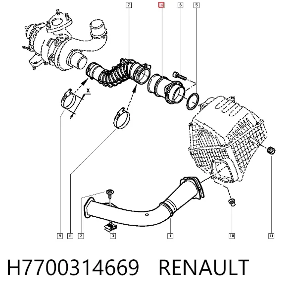 Sensor de fluxo (consumo) de ar, medidor de consumo M.A.F. - (Mass Airflow) H7700314669 Renault (RVI)
