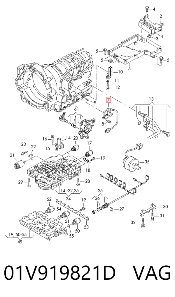 Sensor dos modos de trabalho da Caixa Automática de Mudança 01V919821D VAG