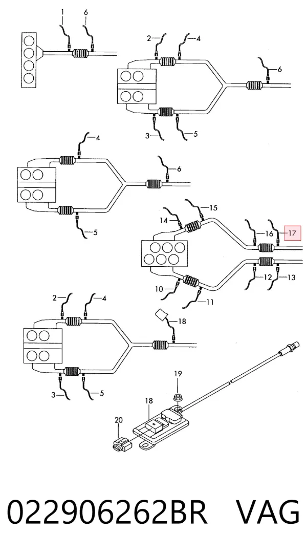 Sonda lambda, sensor direito de oxigênio até o catalisador 022906262BR VAG