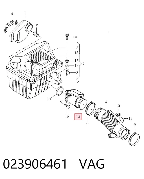 Sensor de fluxo (consumo) de ar, medidor de consumo M.A.F. - (Mass Airflow) 023906461 VAG