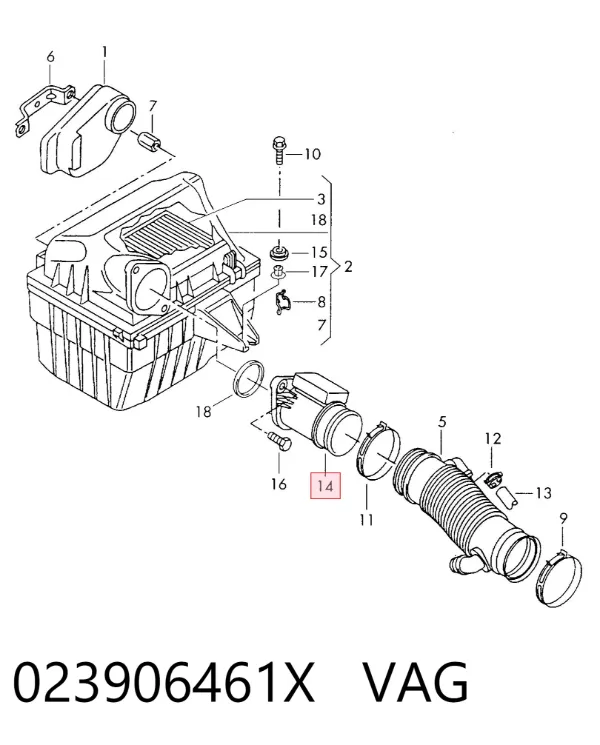 Sensor de fluxo (consumo) de ar, medidor de consumo M.A.F. - (Mass Airflow) 023906461X VAG