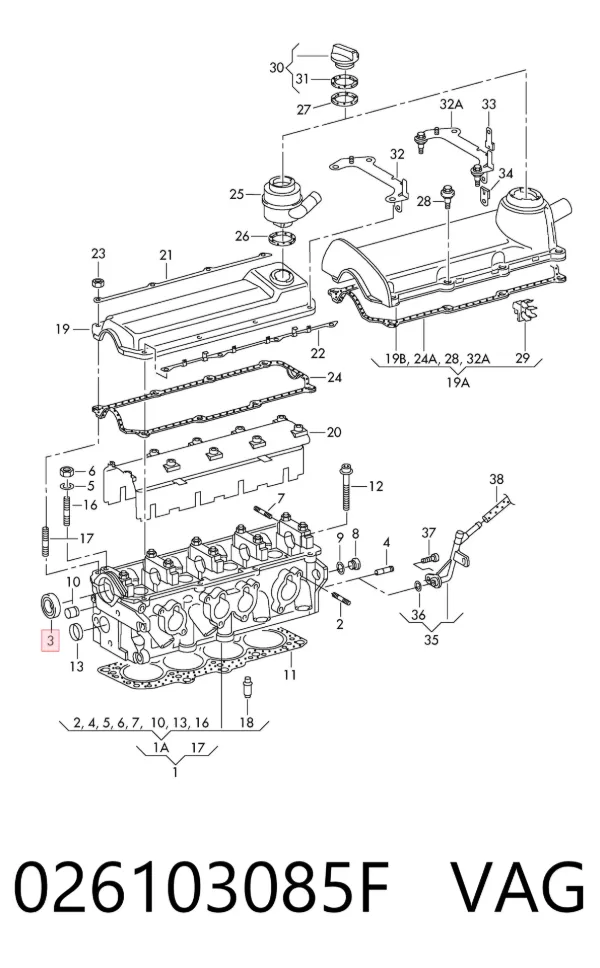 Vedação dianteira da árvore distribuidora de motor 026103085F VAG