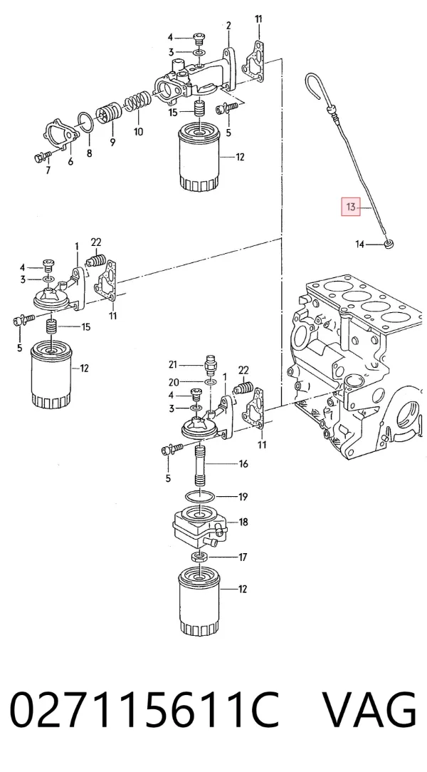 Sonda (indicador) do nível de óleo no motor 027115611C VAG