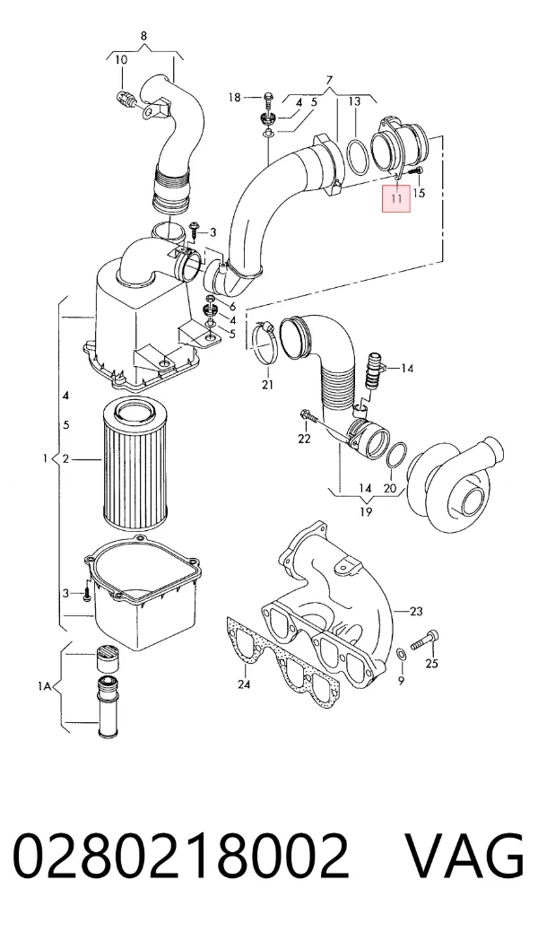 Sensor de fluxo (consumo) de ar, medidor de consumo M.A.F. - (Mass Airflow) 0280218002 VAG