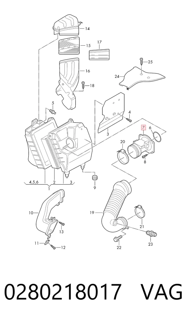 Sensor de fluxo (consumo) de ar, medidor de consumo M.A.F. - (Mass Airflow) 0280218017 VAG