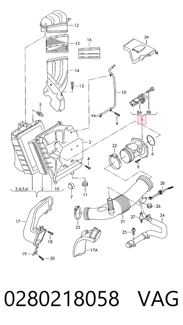 Sensor de fluxo (consumo) de ar, medidor de consumo M.A.F. - (Mass Airflow) 0280218058 VAG