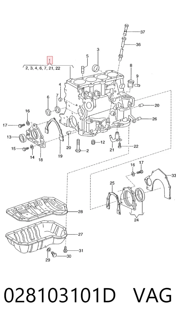 Bloco de cilindros de motor 028103101D VAG