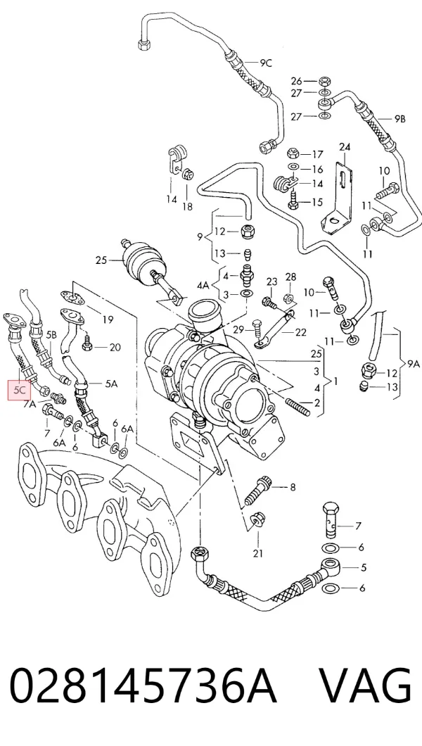 Tubo (mangueira) de derivação de óleo de turbina 028145736A VAG