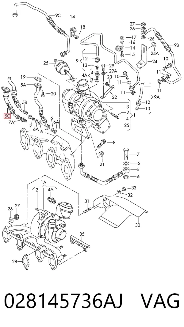 Tubo (mangueira) de derivação de óleo de turbina 028145736AJ VAG