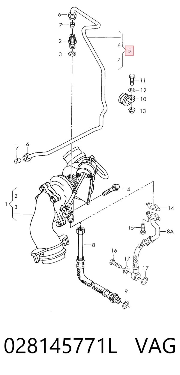 Tubo (mangueira) de fornecimento de óleo de turbina 028145771L VAG