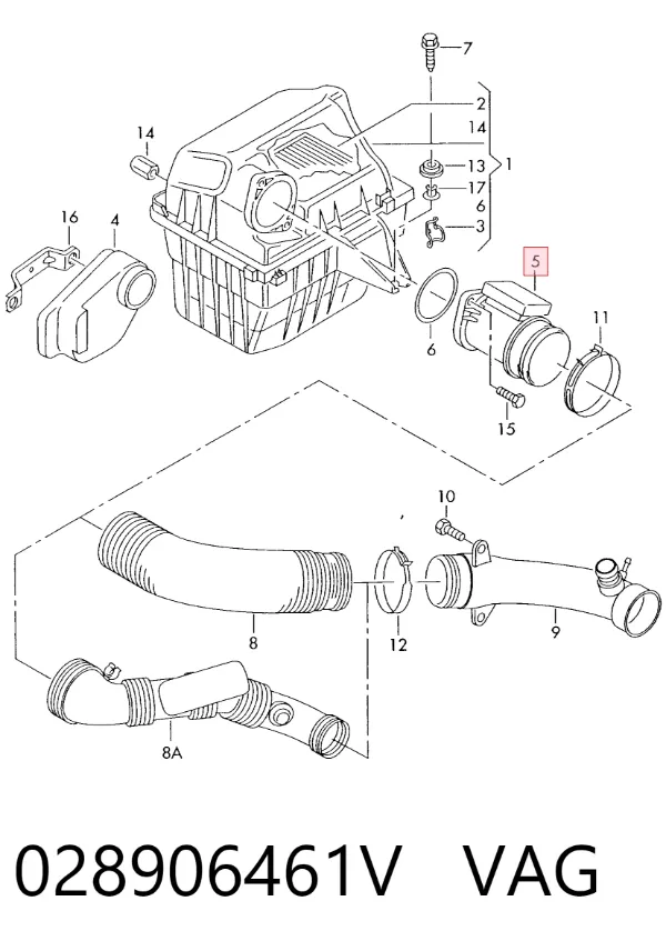 Sensor de fluxo (consumo) de ar, medidor de consumo M.A.F. - (Mass Airflow) 028906461V VAG