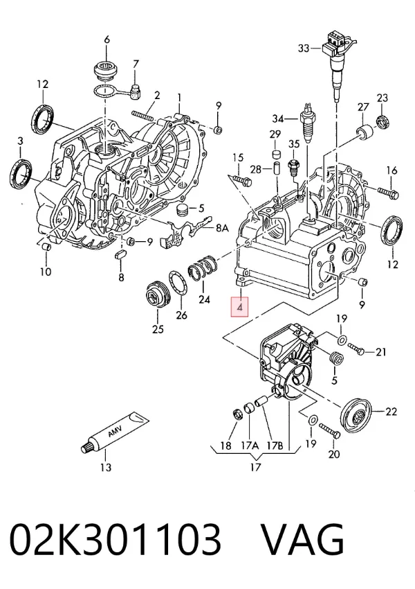 Corpo da Caixa Automática de Mudança/Caixa de Mudança 02K301103 VAG