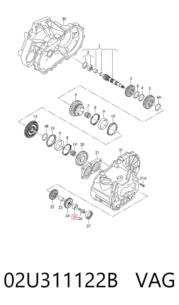 Vedação da Caixa Automática de Mudança (árvore-engrenagens) 02U311122B VAG