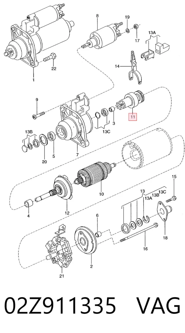 Roda-livre do motor de arranco 02Z911335 VAG