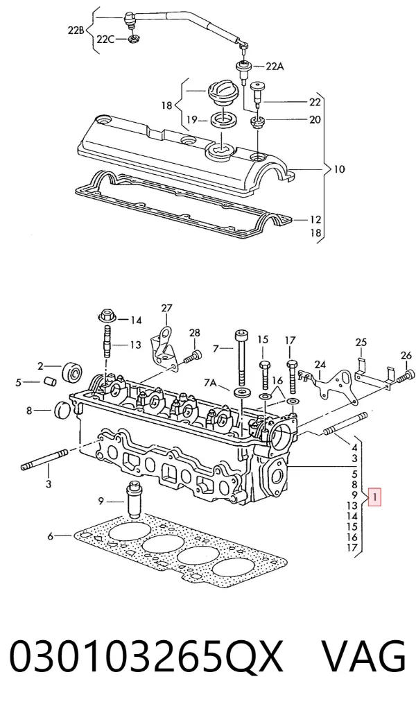 Cabeça de motor (CBC) 030103265QX VAG