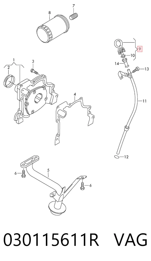 Sonda (indicador) do nível de óleo no motor 030115611R VAG